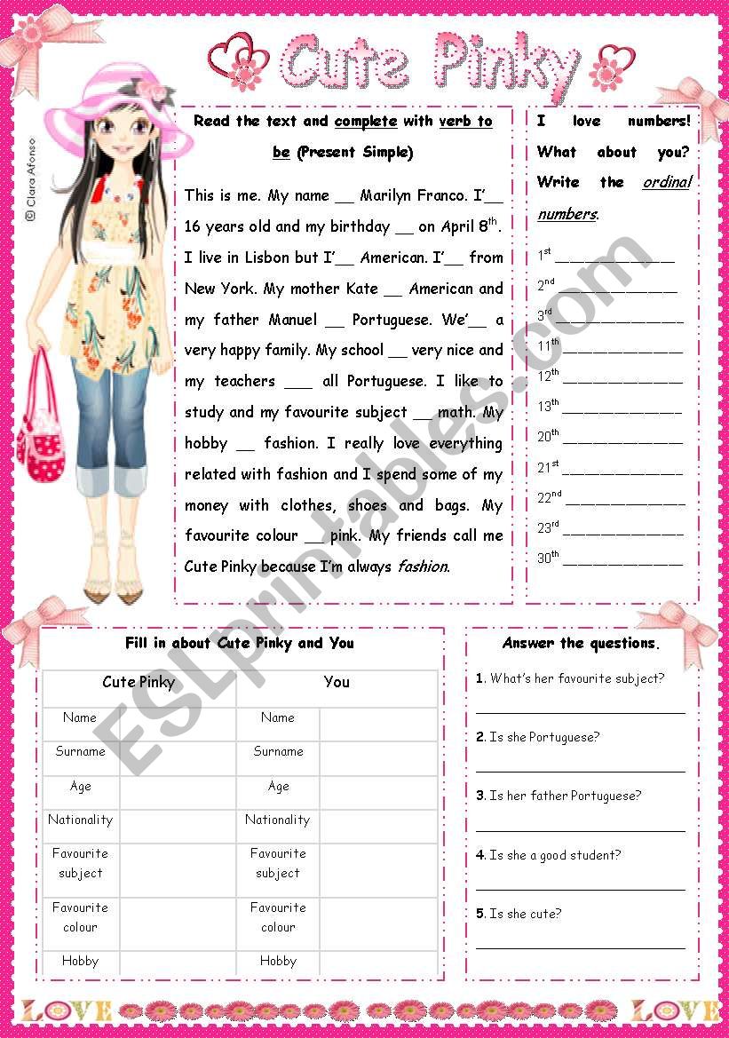 Cute Pinky worksheet