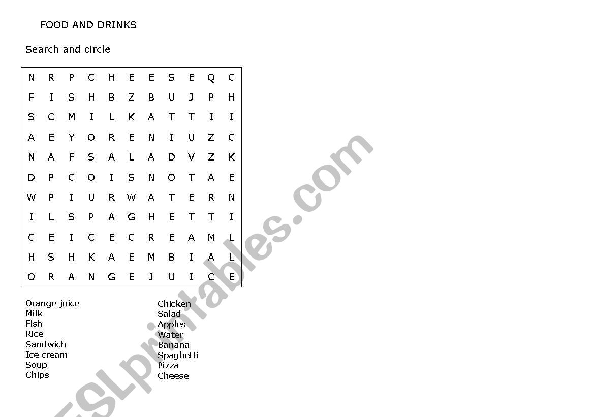 FOOD AND DRINKS worksheet