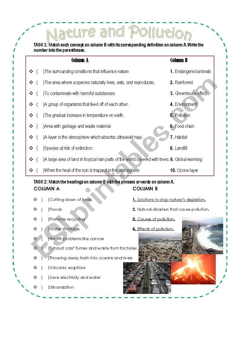 Nature and Pollution worksheet