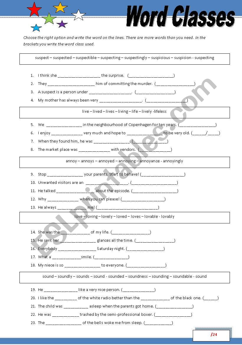 Word Classes worksheet