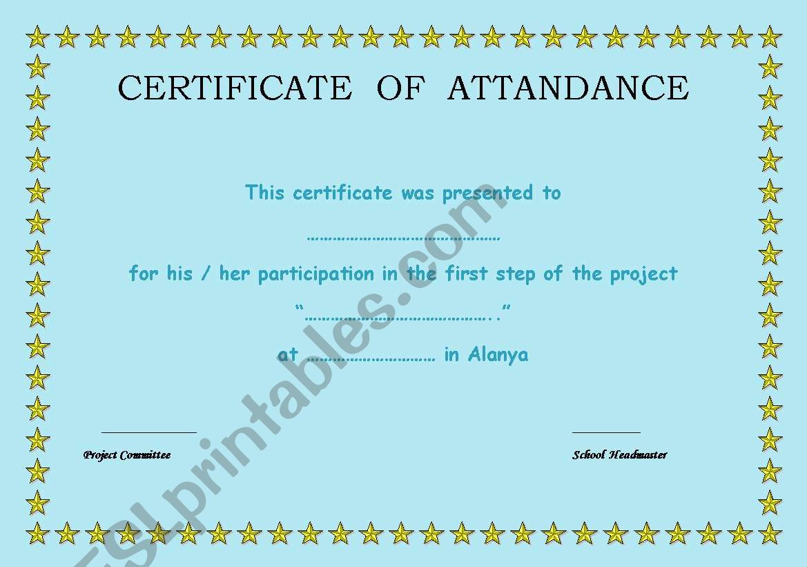 certificate of attandance worksheet