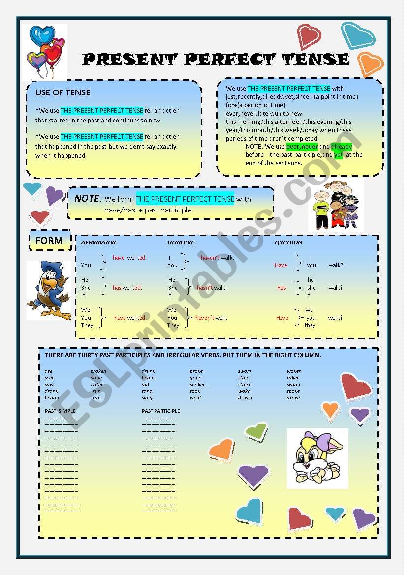 PRESENT PERFECT TENSE (2 pages)