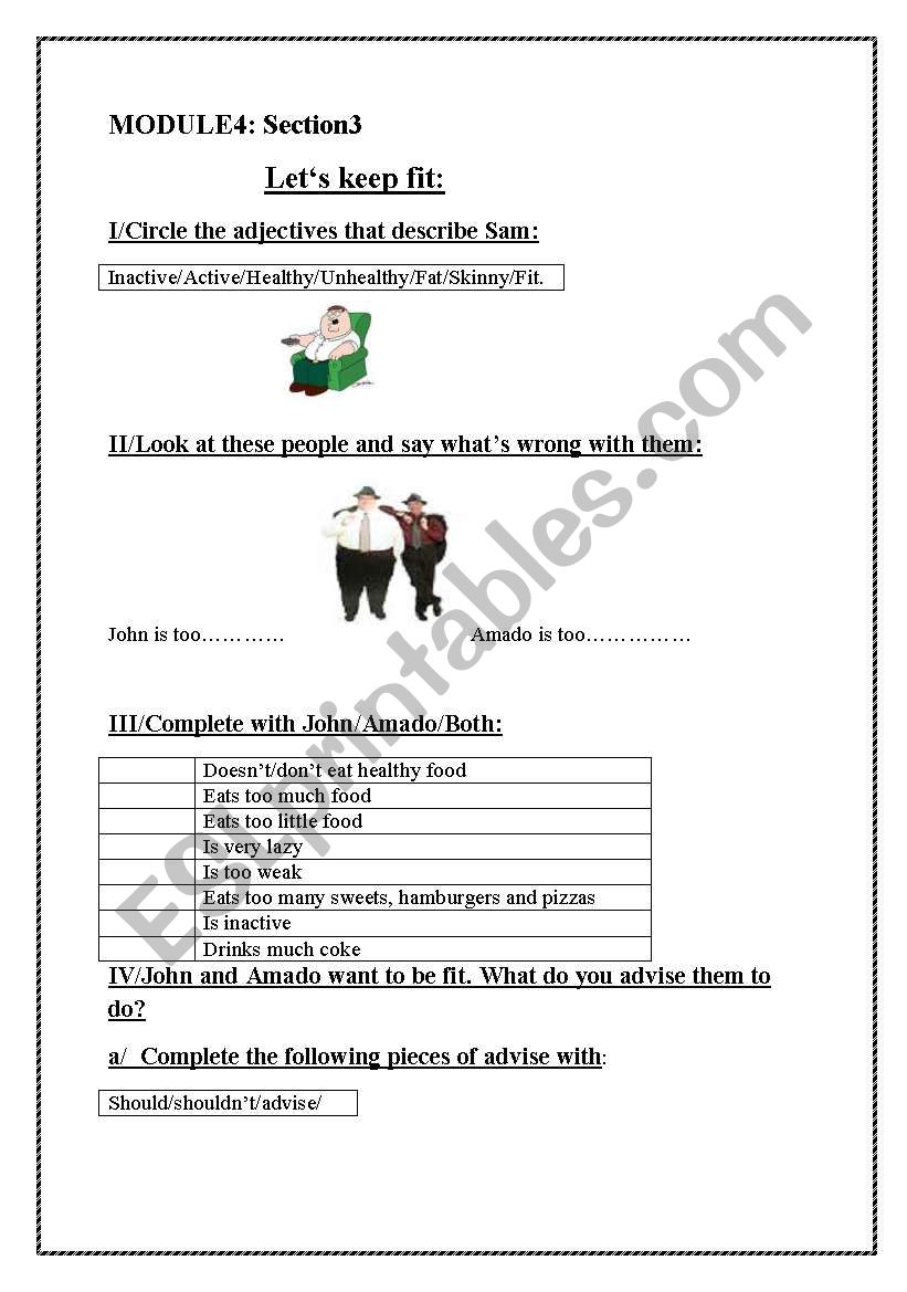 Lets keep fit worksheet