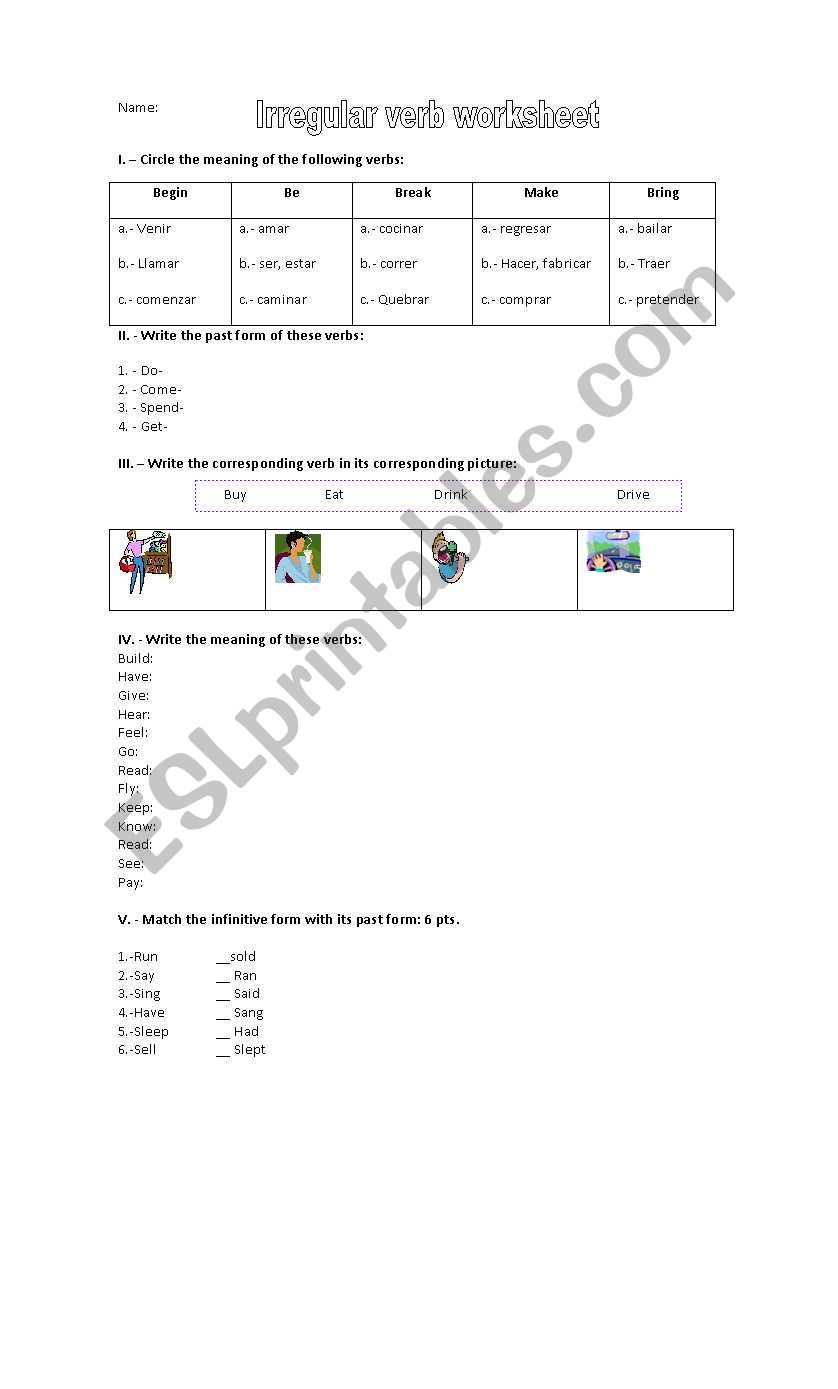 Verbs  worksheet