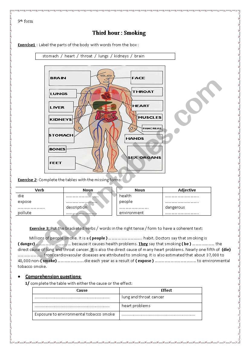 Smoking worksheet