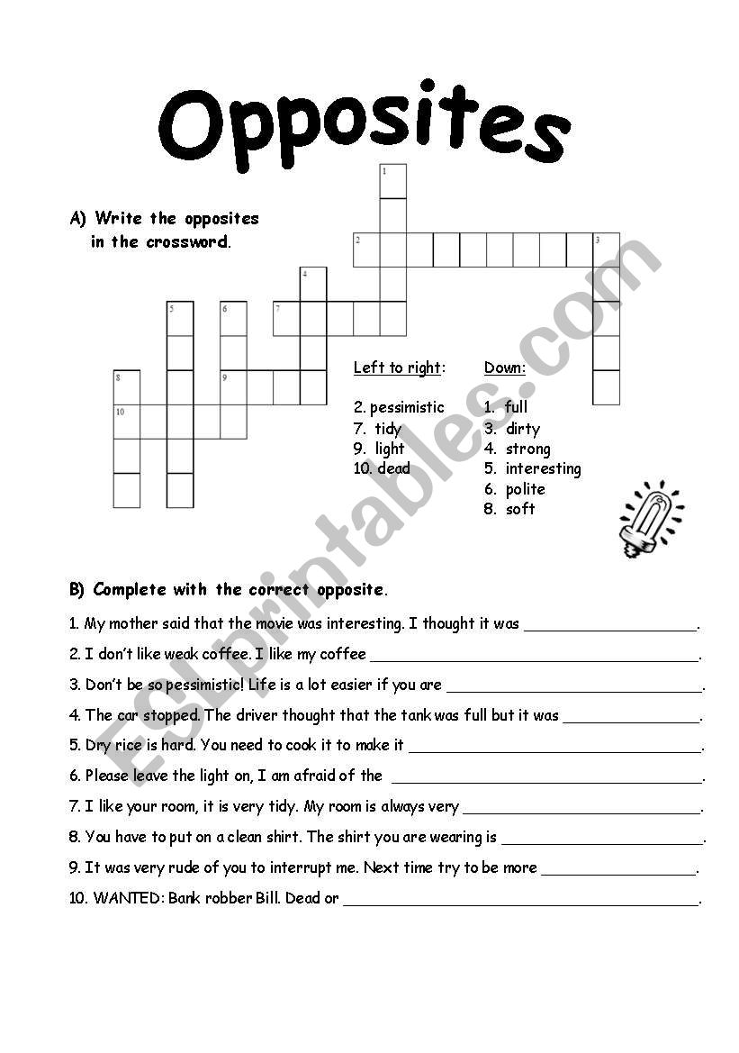 crossword and gap fill with opposites