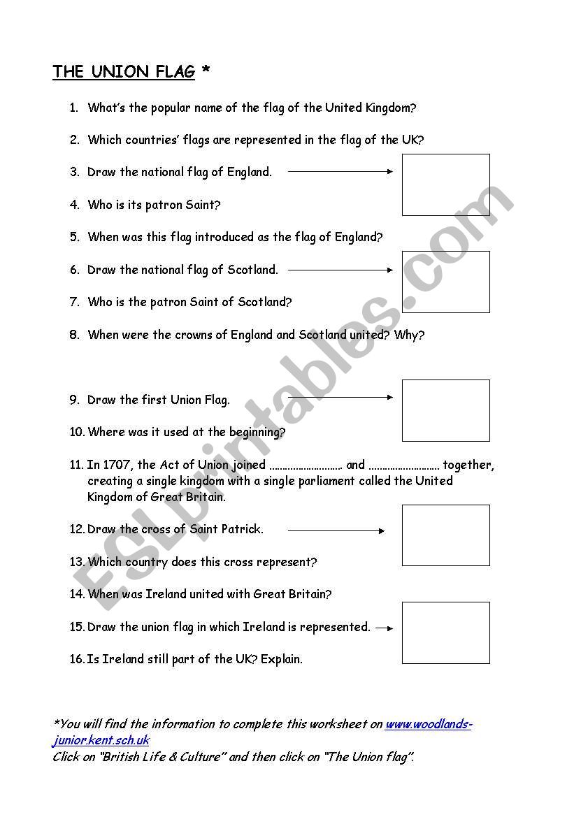 THE BRITISH FLAG worksheet