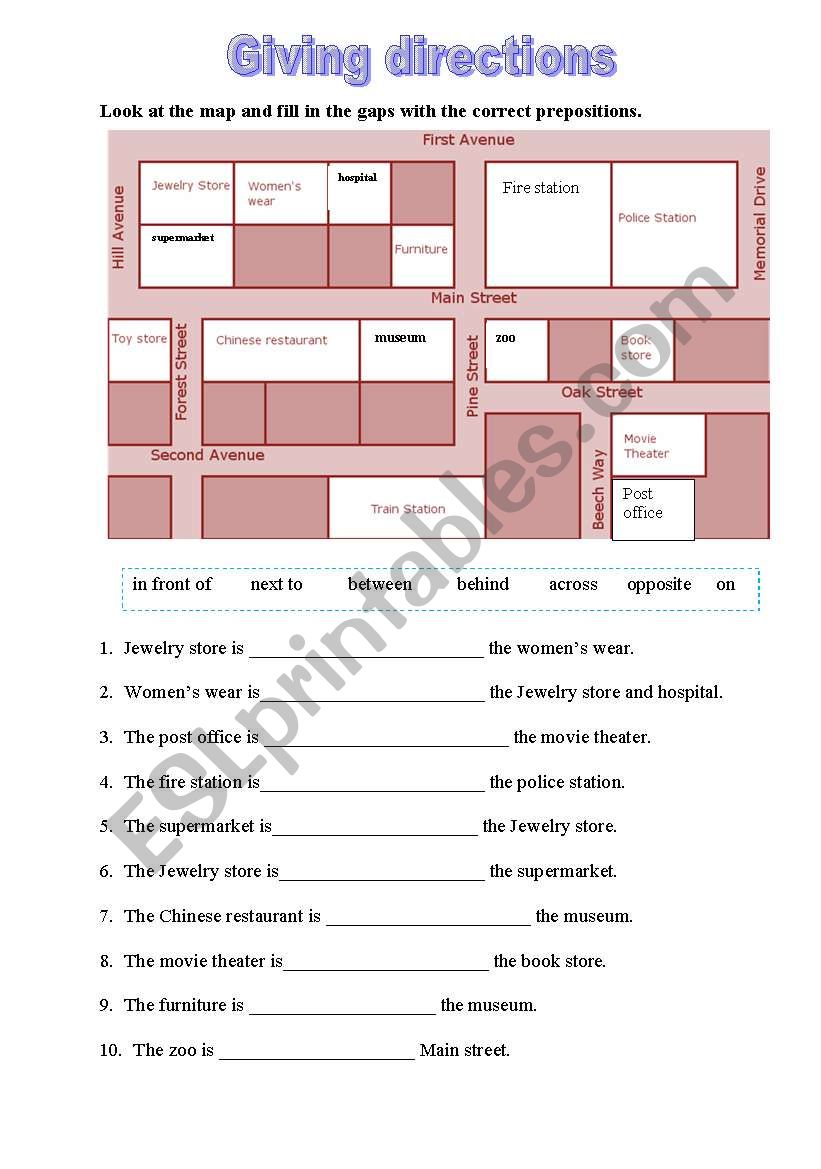 Giving directions worksheet