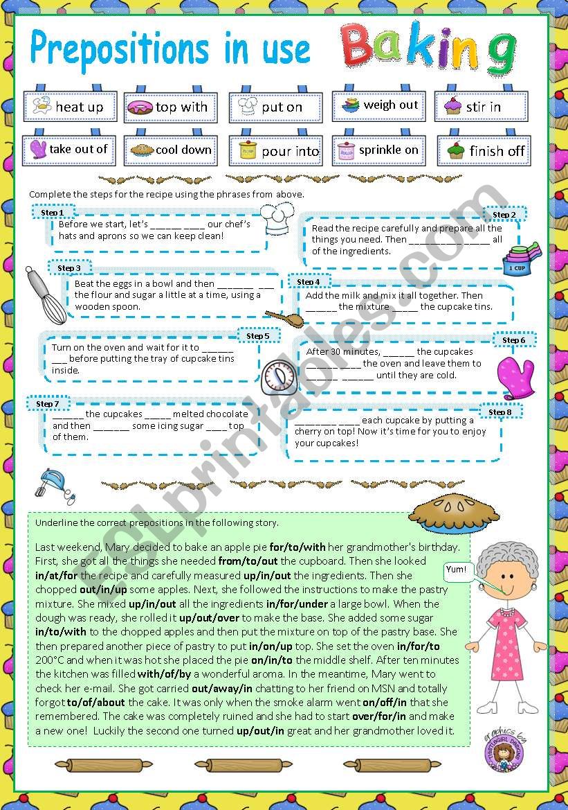 Prepositions in use (3) Baking (Editable with key)