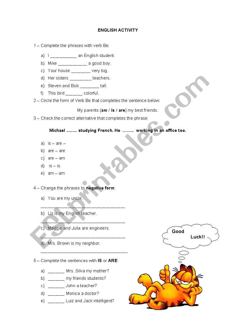 To Be Verb worksheet