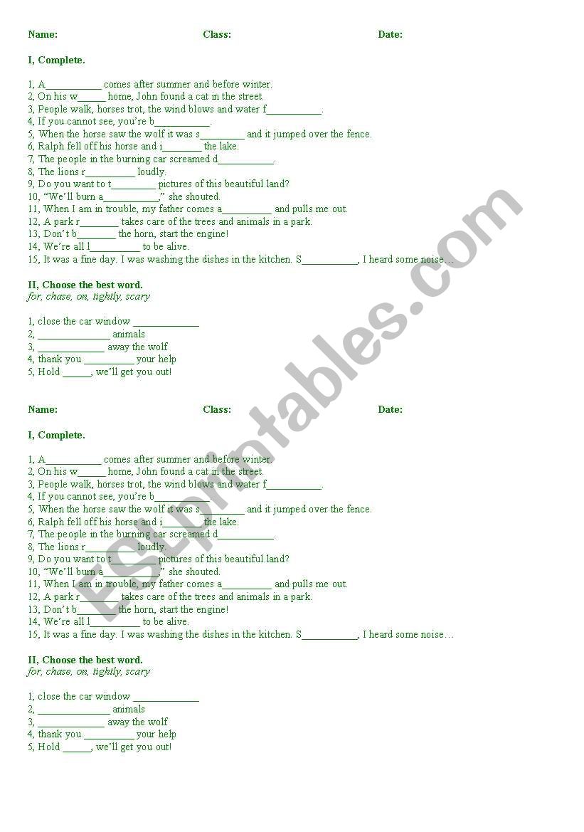 vocabulary quiz, to use with Enterprise 1 Unit 11