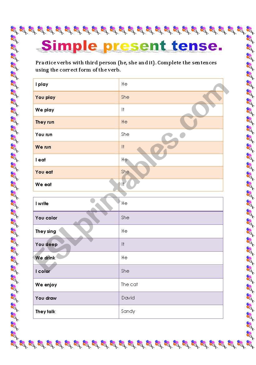 simple present tense  worksheet