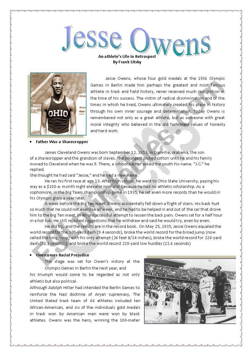 Jesse Owens worksheet
