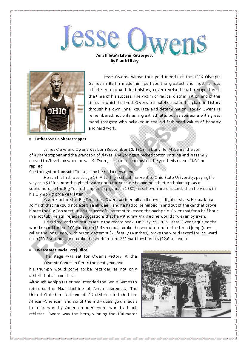 Jesse Owens worksheet