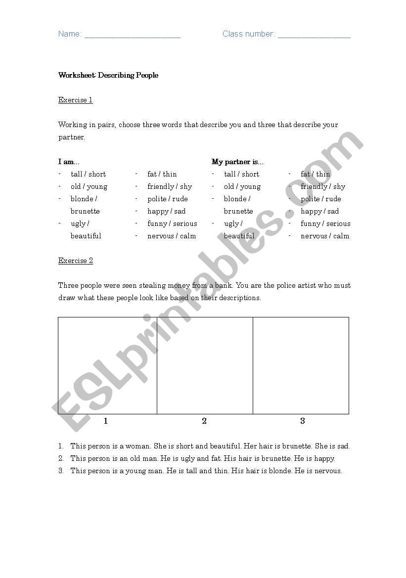 Describing People worksheet