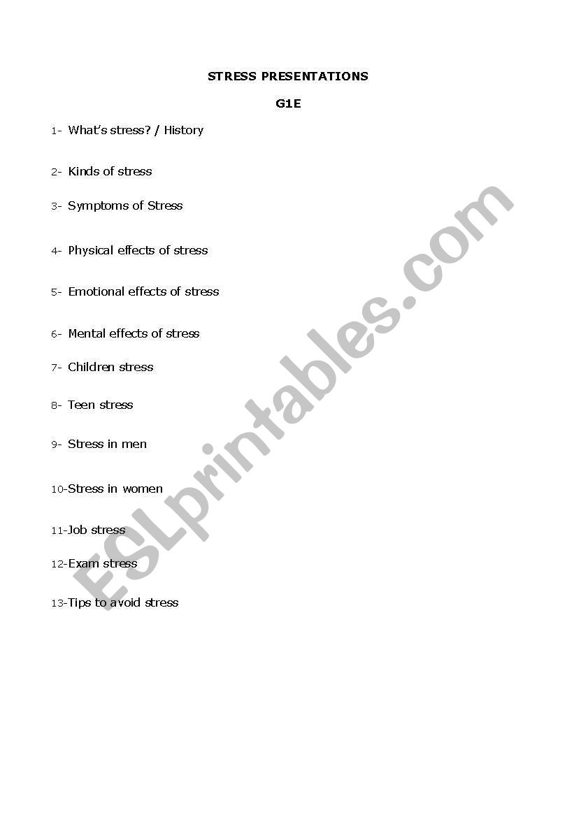 STRESS worksheet
