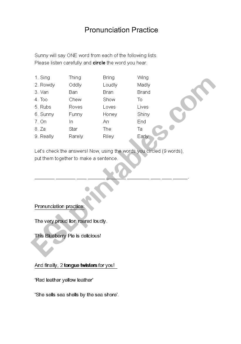 Pronunciation Practice worksheet