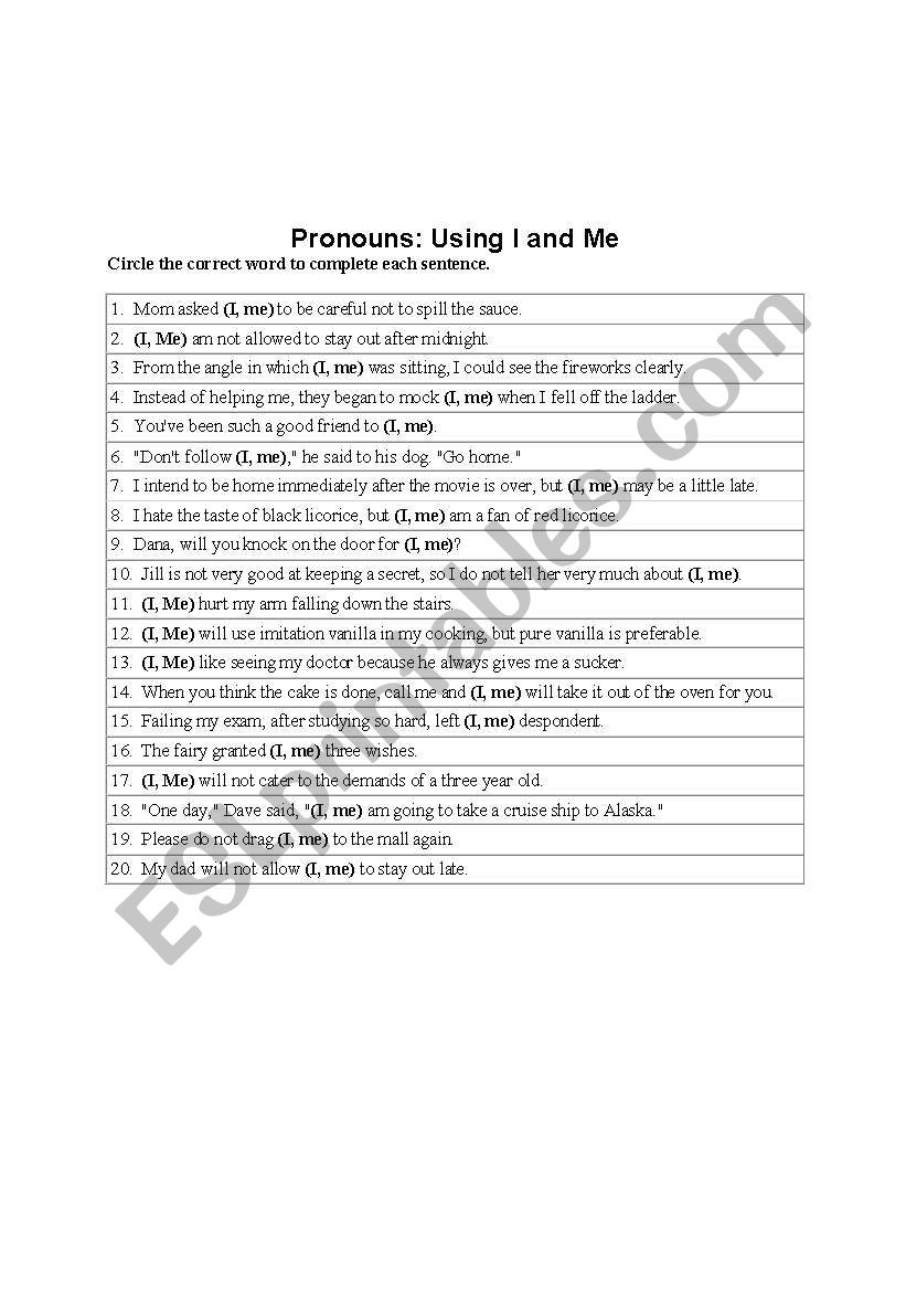 The I and the Me worksheet