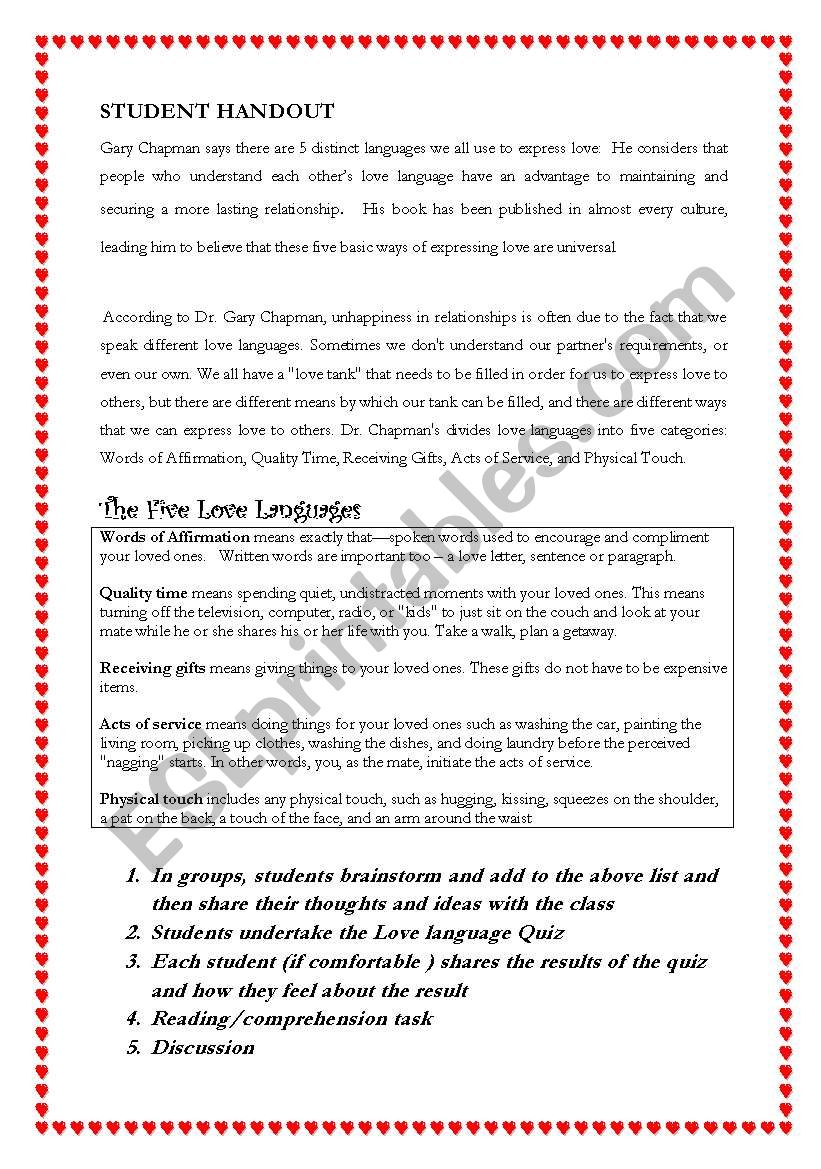 221 languages of love - ESL worksheet by rhama21 Pertaining To 5 Love Languages Worksheet