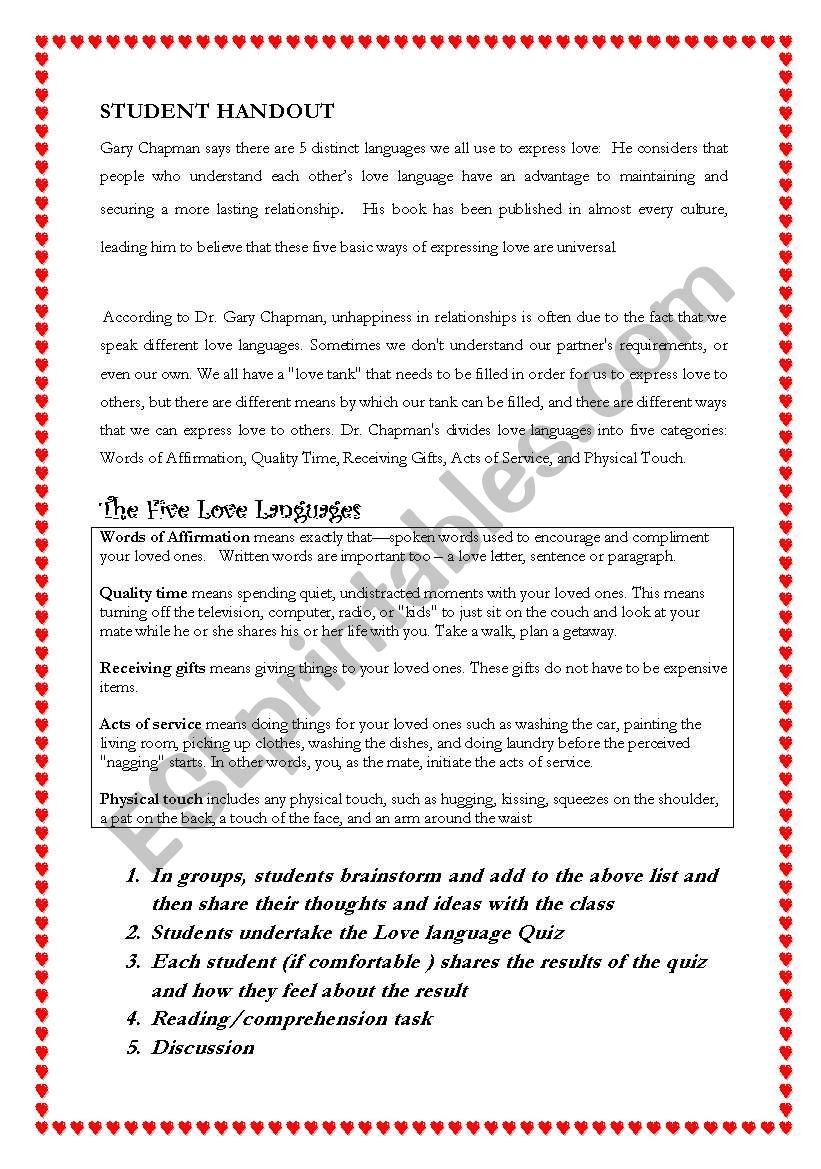 5 languages of love worksheet