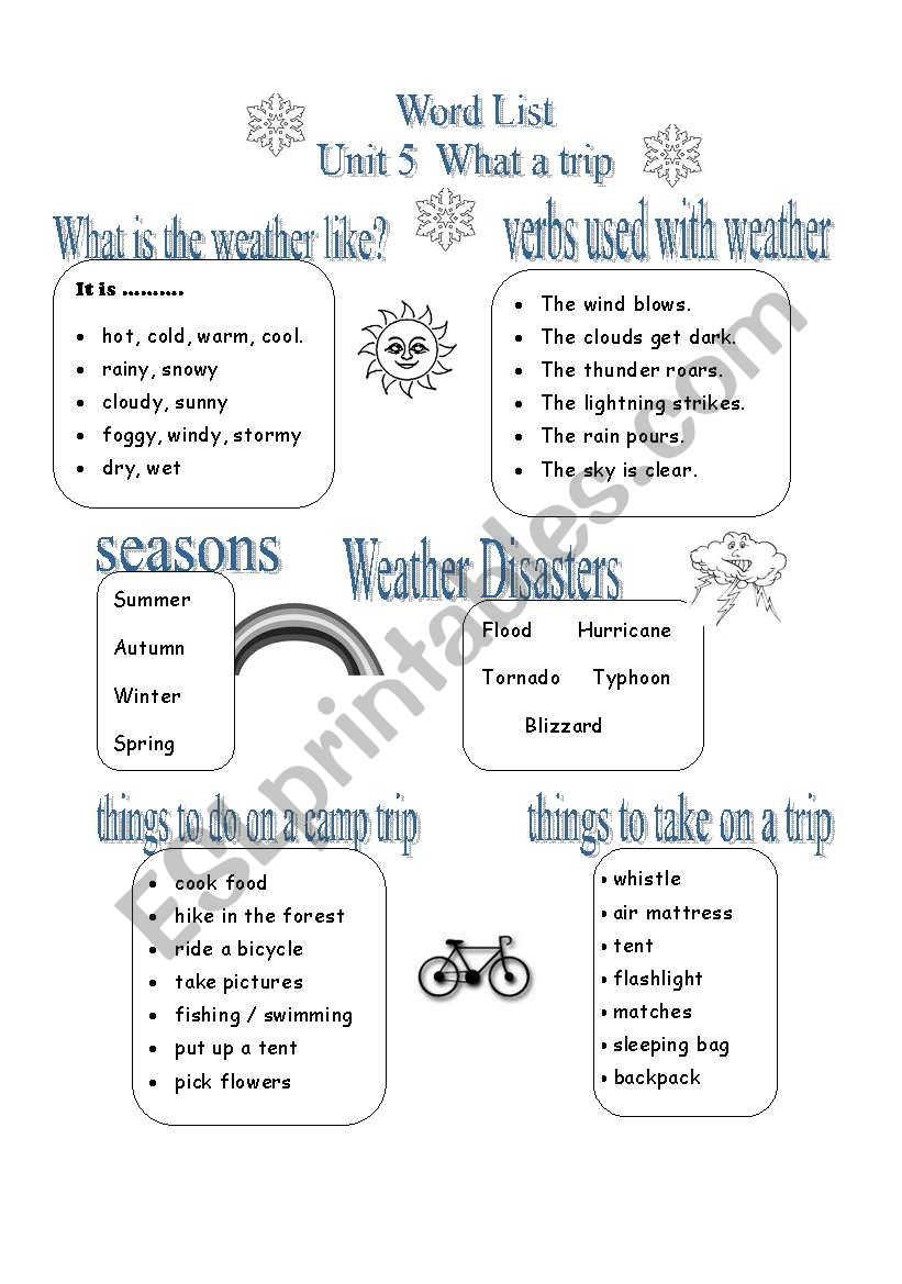 weather word list worksheet