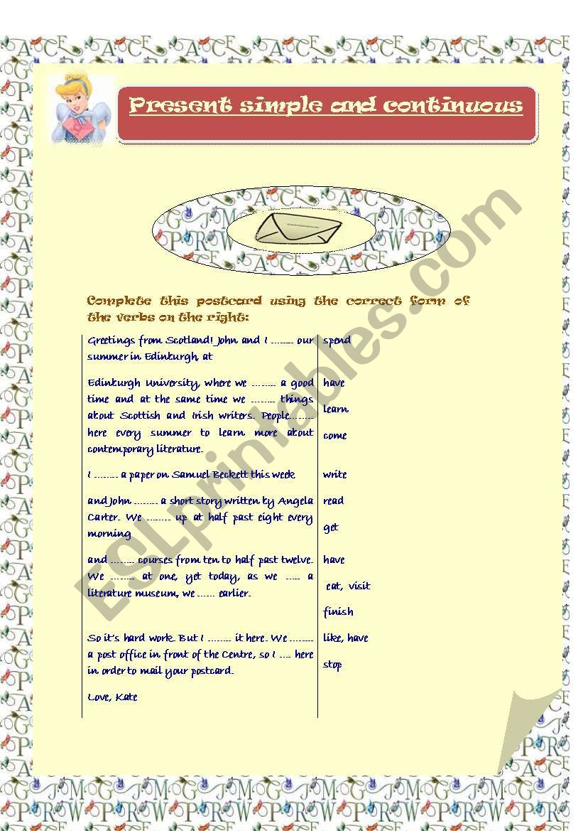 Present simple and continuous worksheet