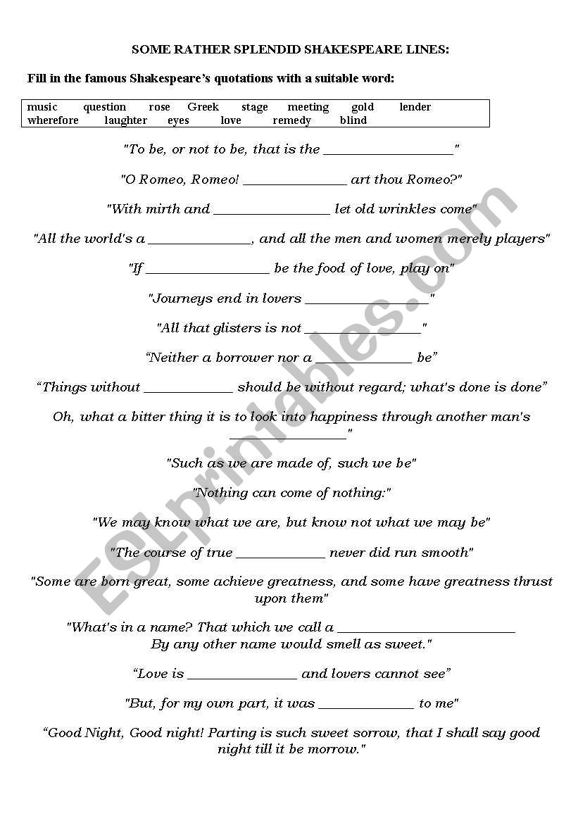 Shakespeares Quotes worksheet