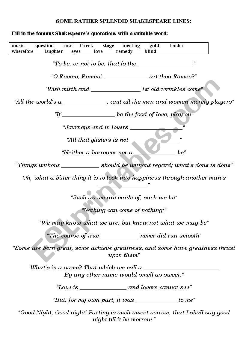 ShakespeareÂ´s Quotes worksheet