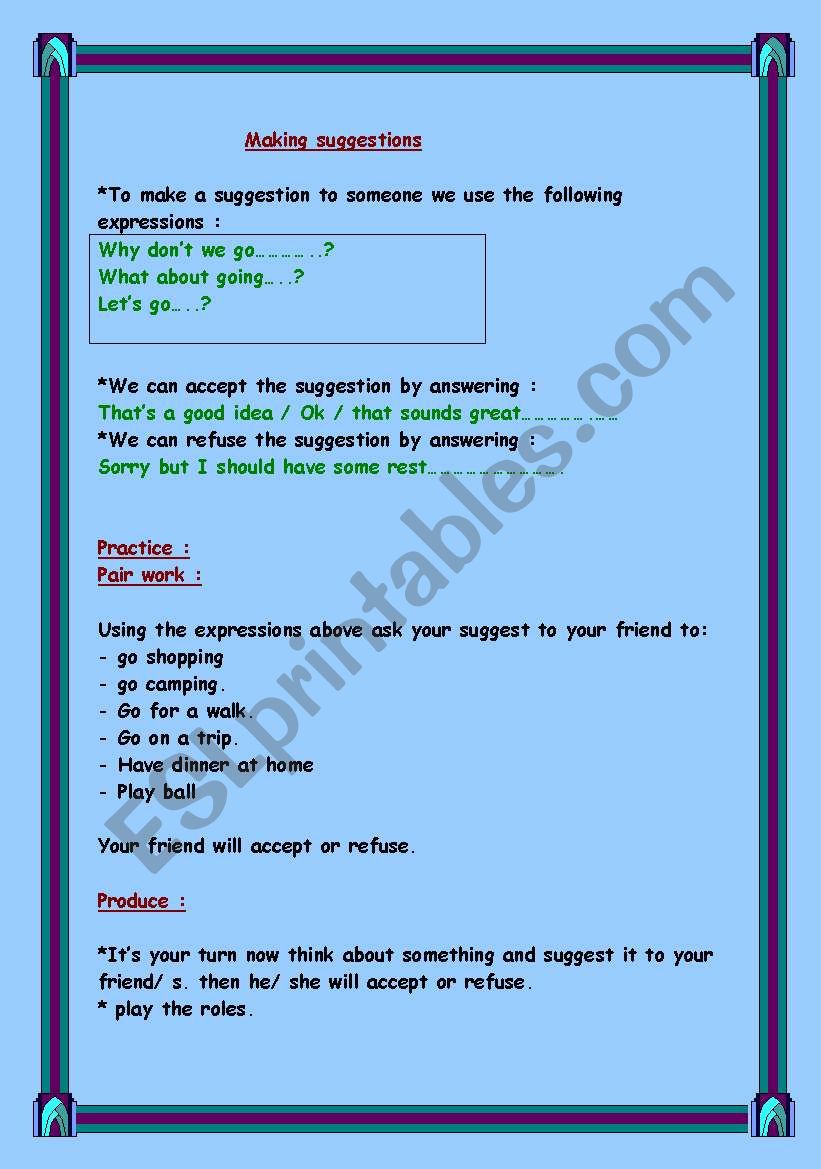suggesting worksheet