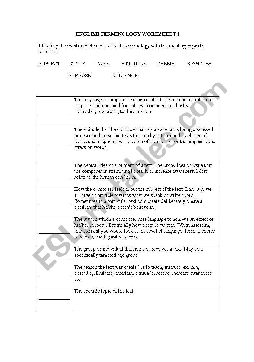 English Figurative Language  worksheet