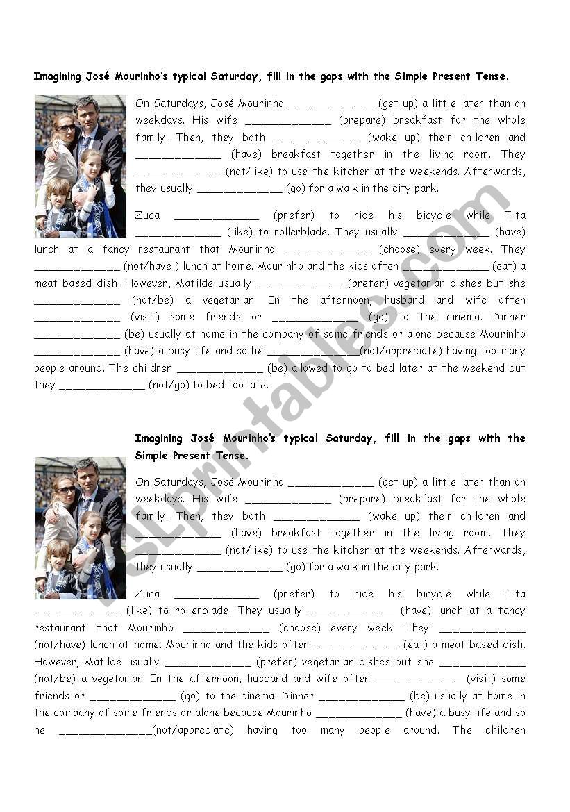 Mourinho´s daily routine worksheet