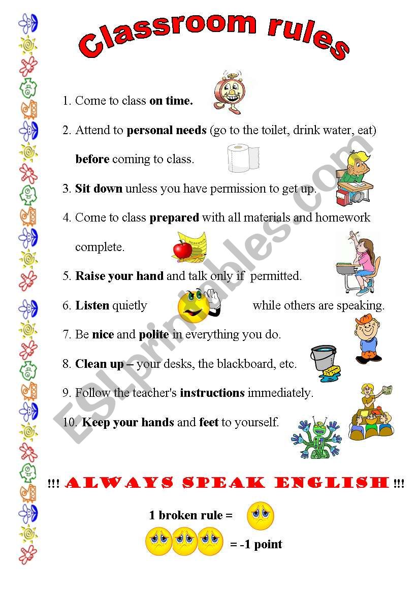 Classroom rules worksheet