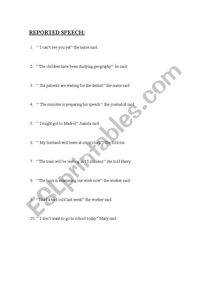 Reported Speech worksheet