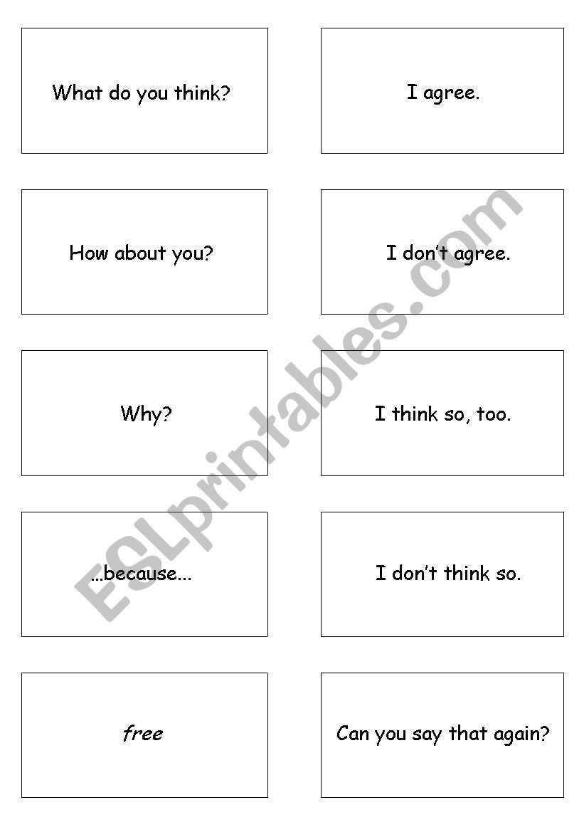 Discussion card game worksheet
