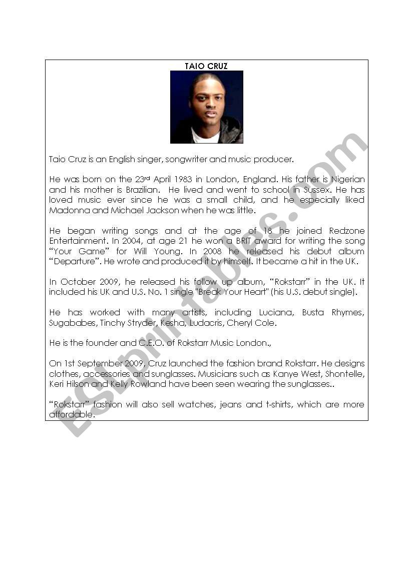 TAIO CRUZ - skills-based lesson in reading