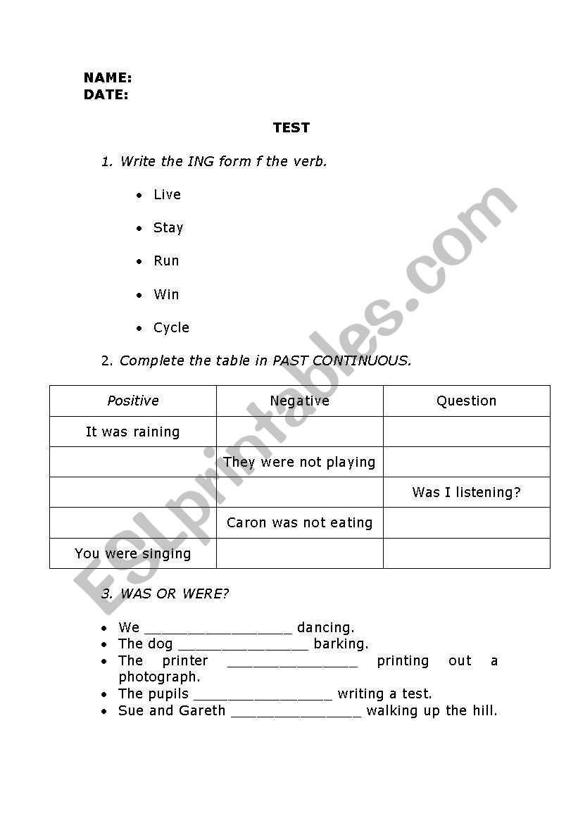 Past worksheet