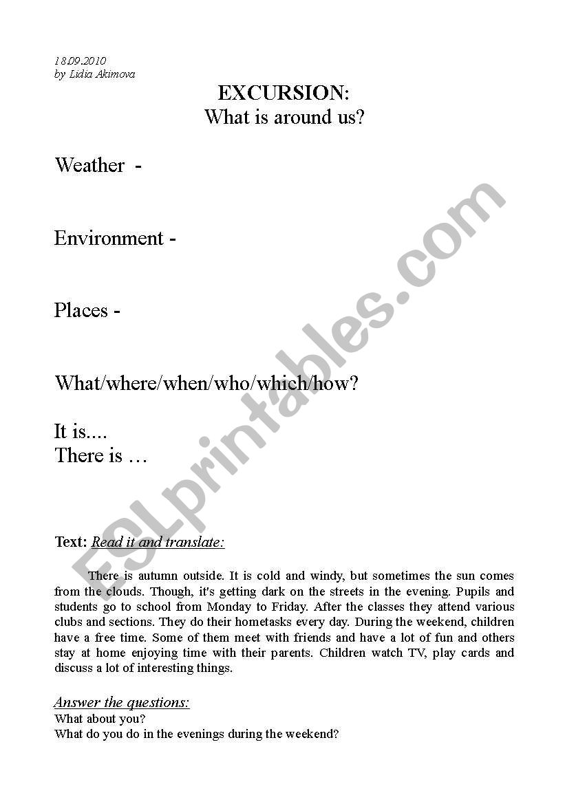 Excursion worksheet