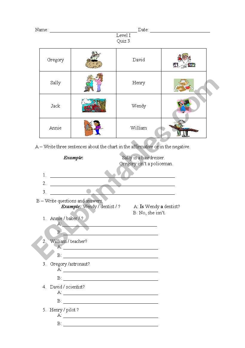 Quiz on  jobs and verb 