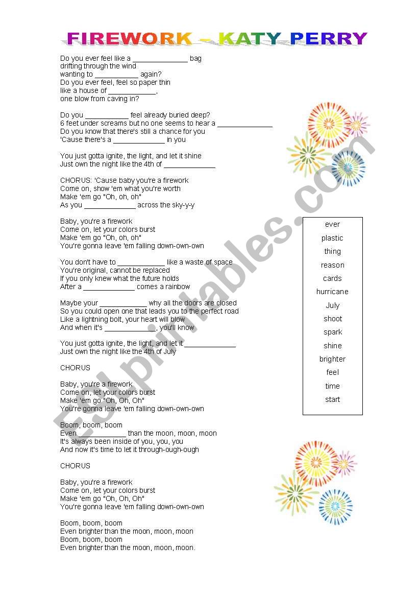 FIREWORK - KATY PERRY worksheet