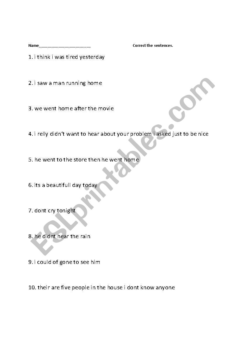 English Worksheets Correct The Sentences