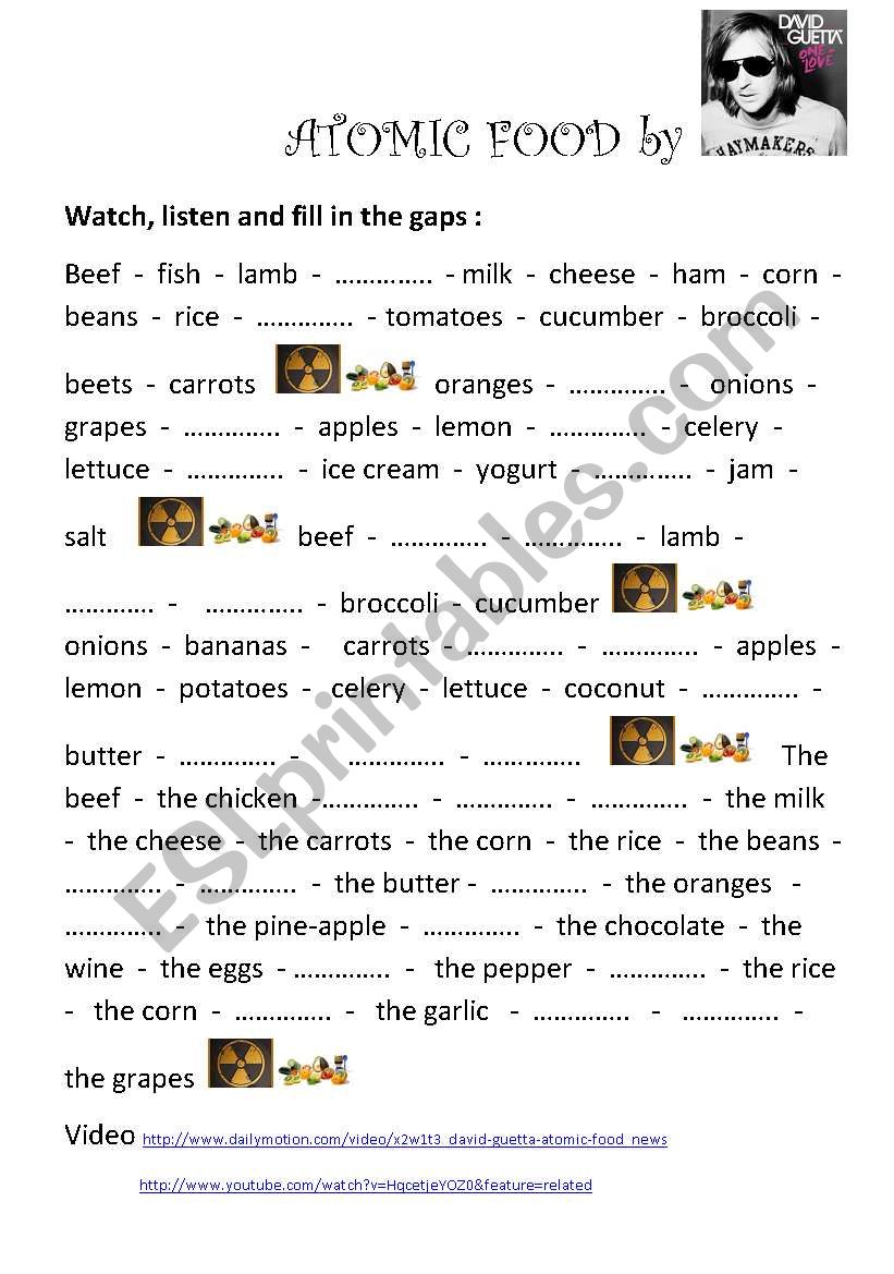 Atomic Food by David Guetta worksheet