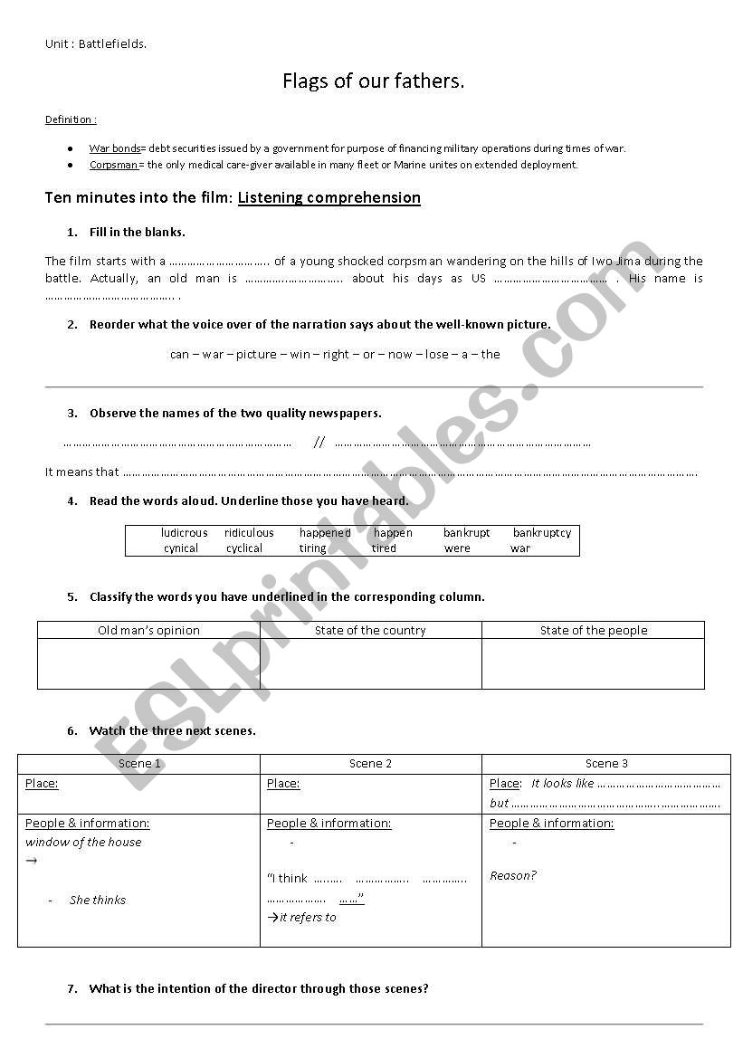 Flags of our fathers worksheet