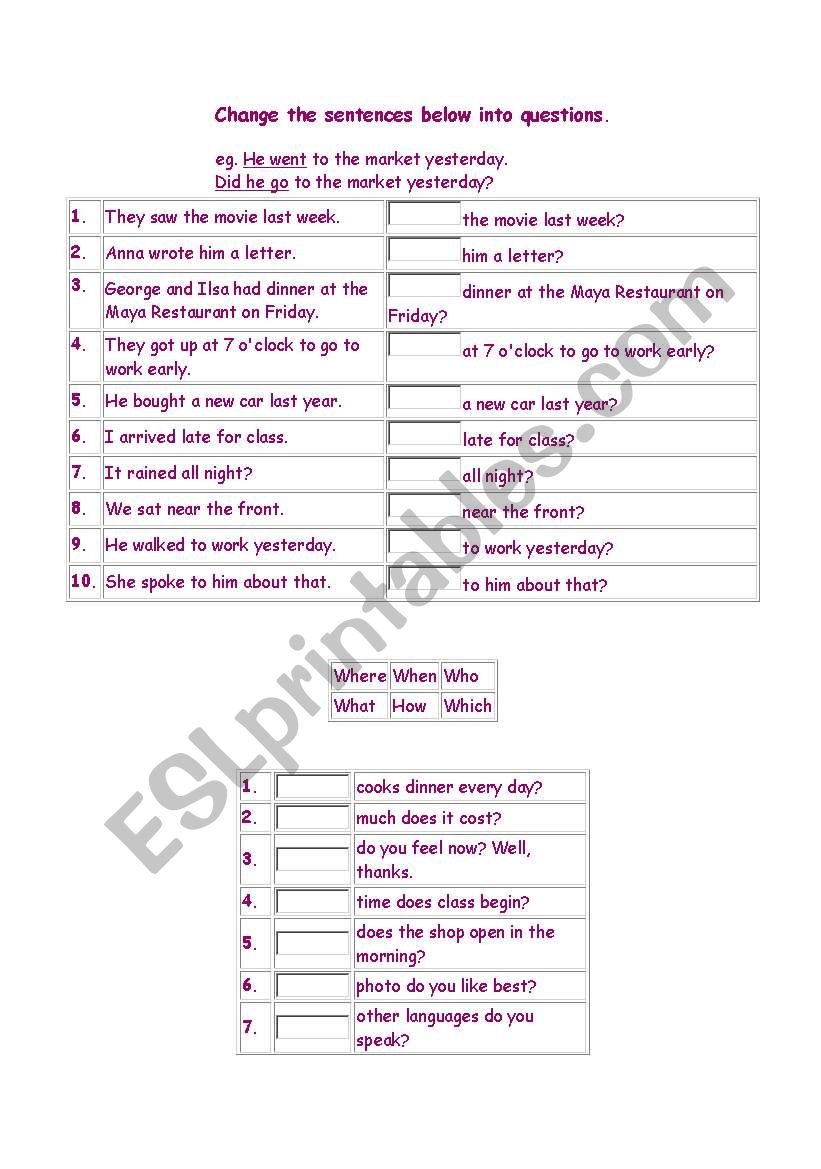 past tense worksheet