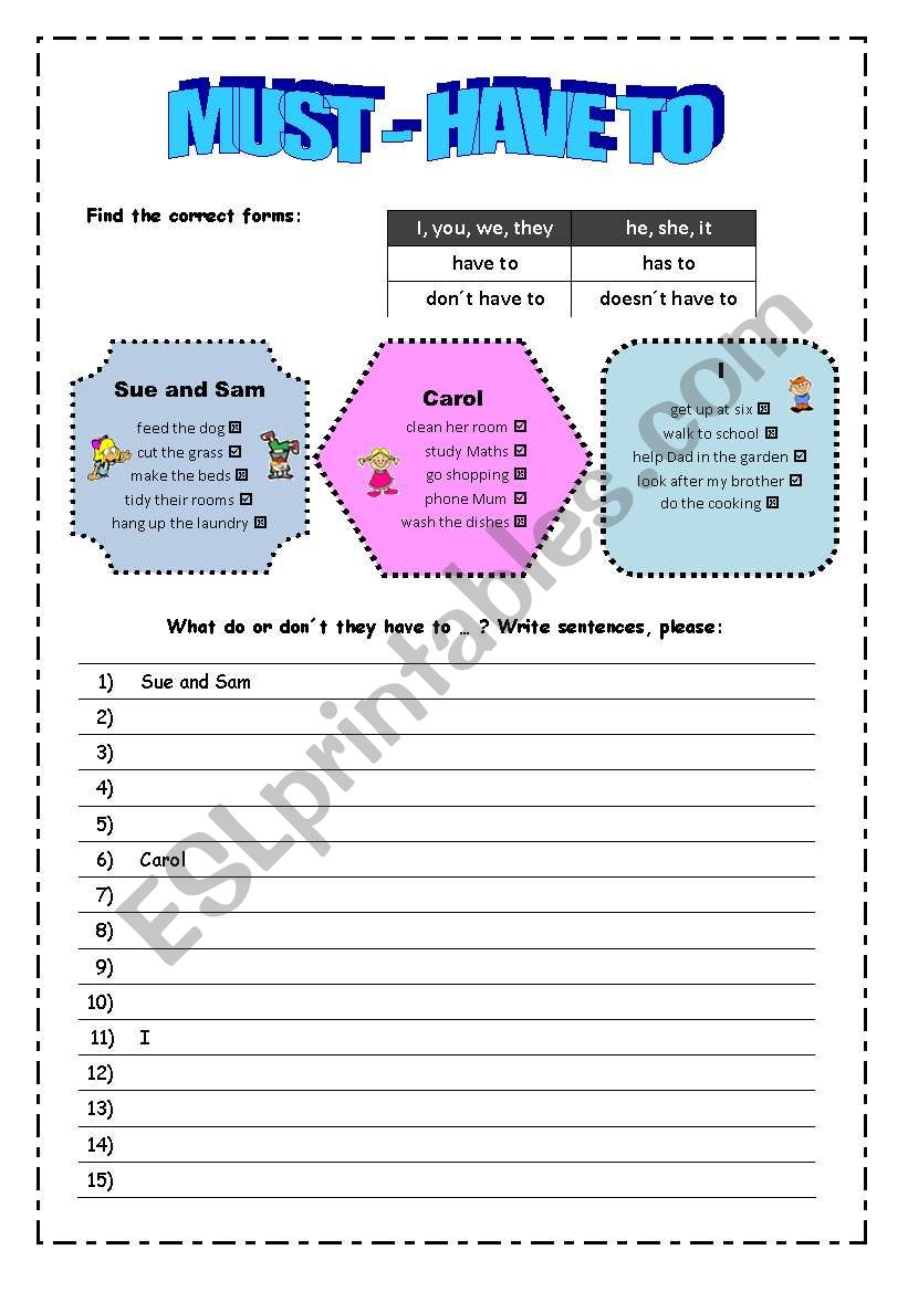MUST - have to / has to worksheet