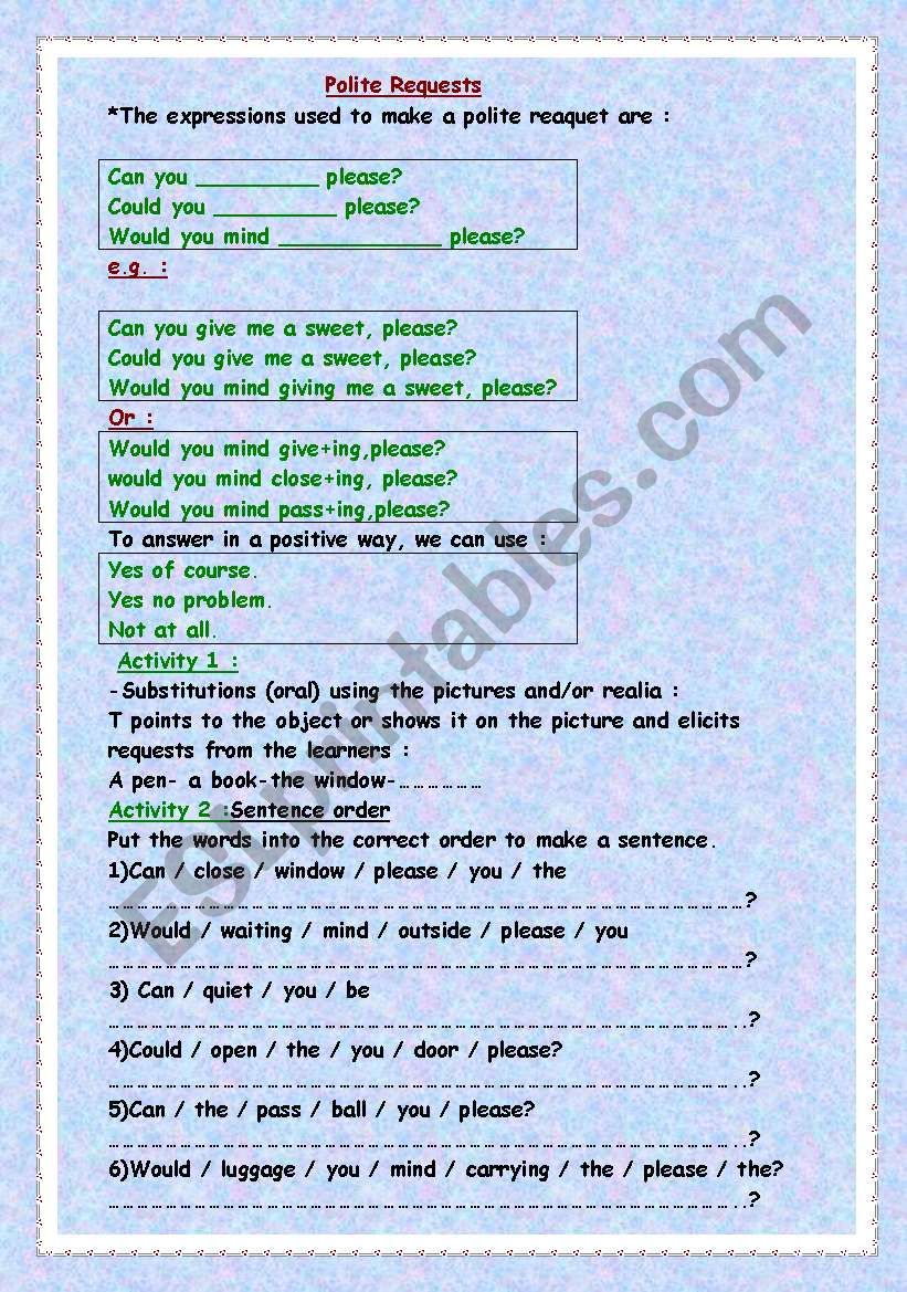 making requests worksheet