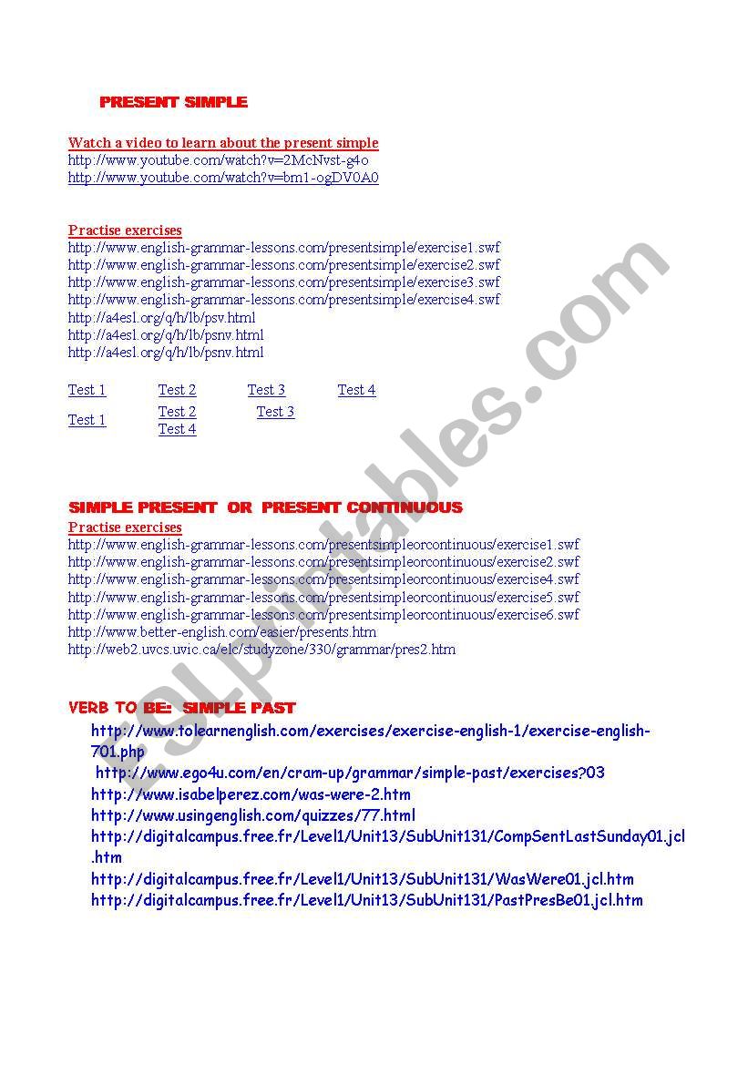  sites  to practise tenses  worksheet