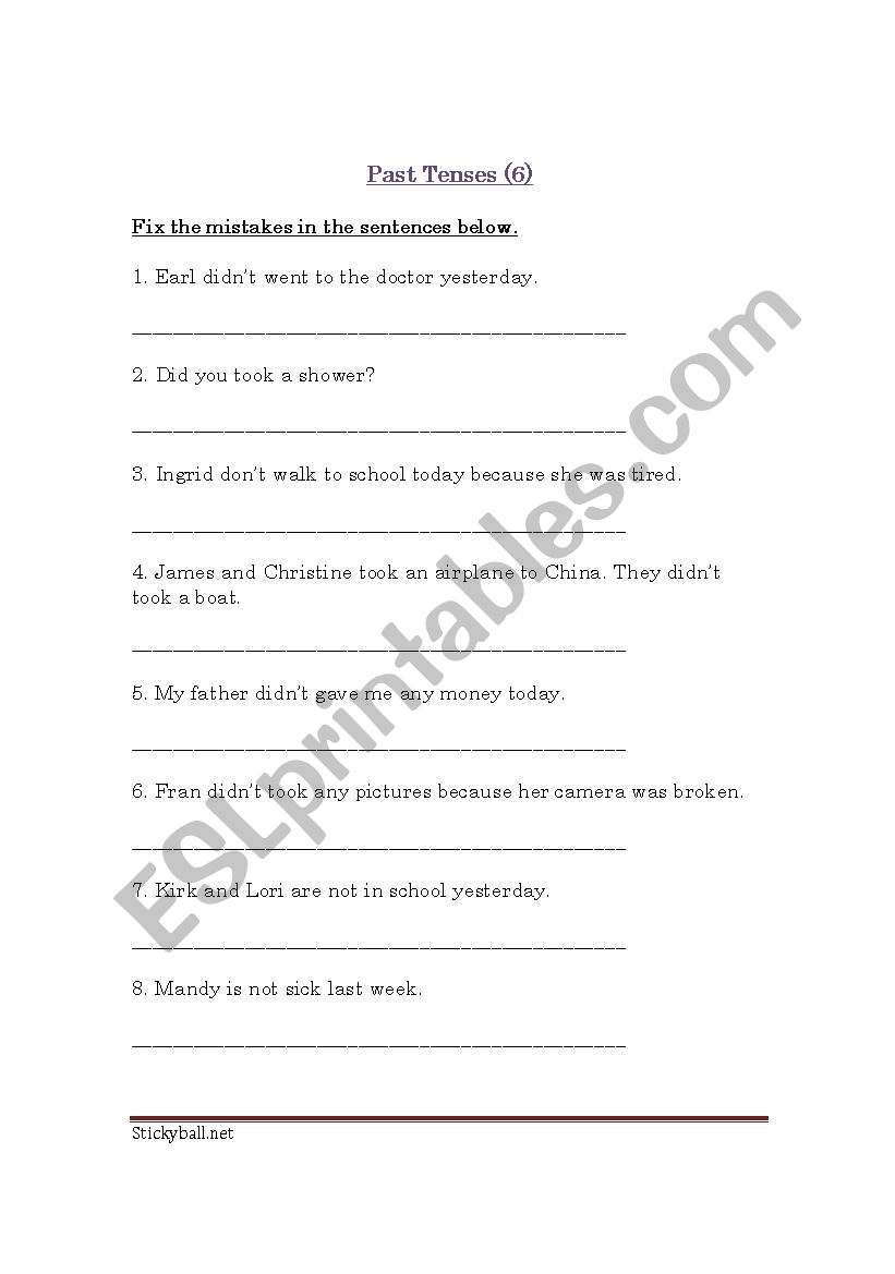 Past Tenses - Exercise worksheet