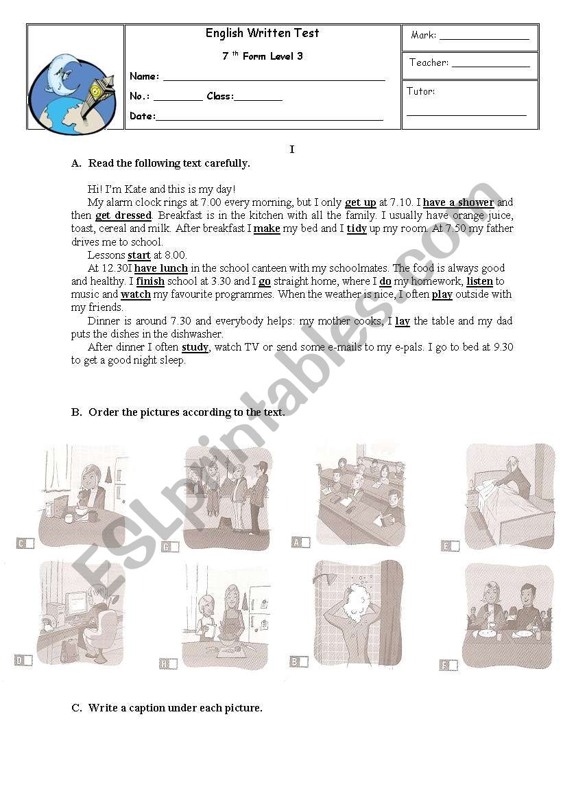 English Written test worksheet