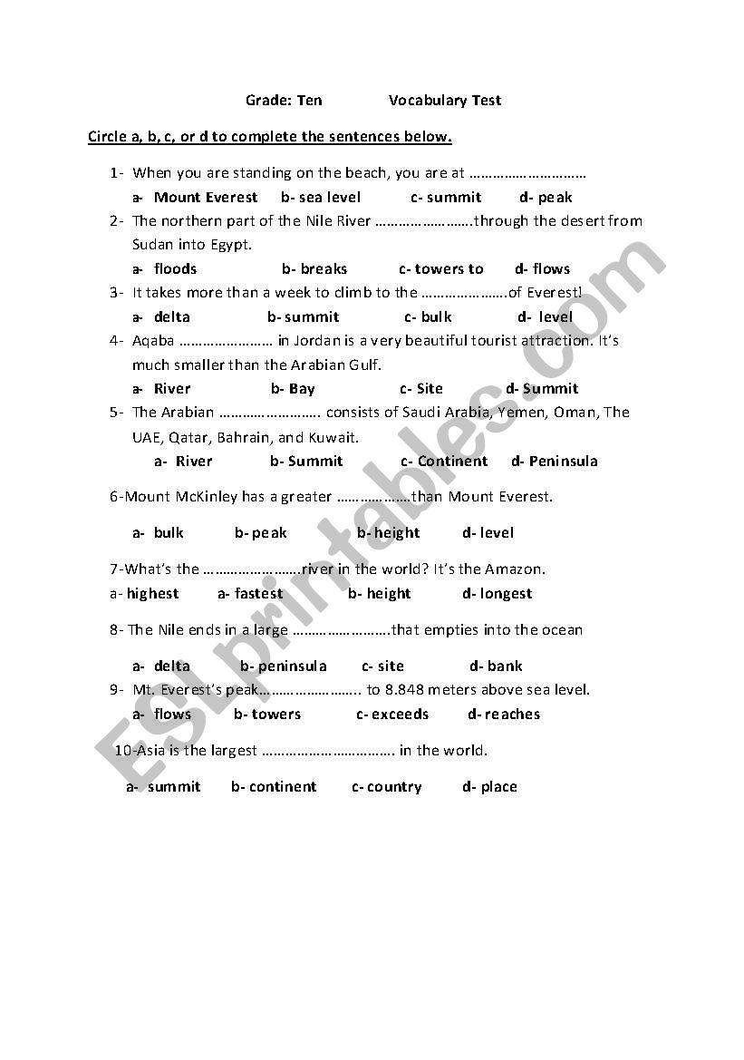 vocabulary worksheet