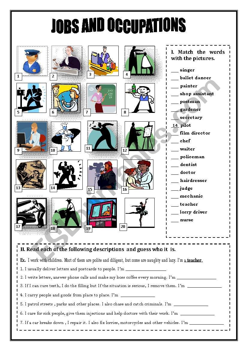 JOBS AND OCCUPATIONS worksheet